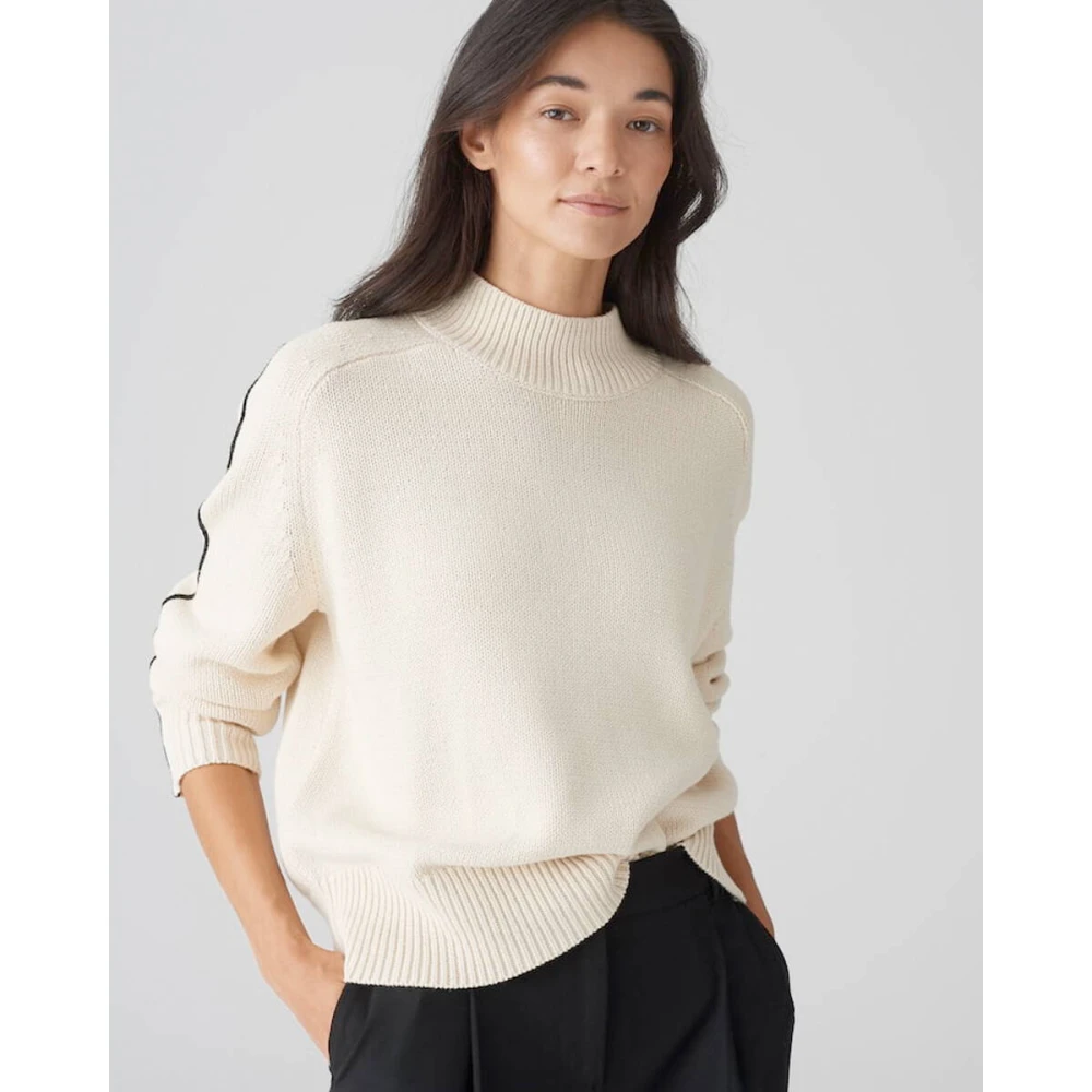 Opus Stijlvolle Pullover met Piping Detail Beige Dames