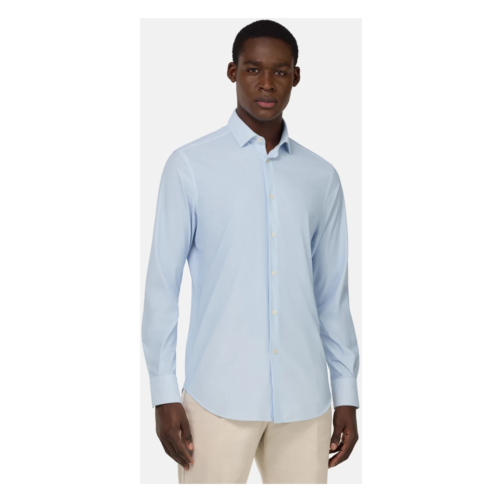 Boggi Milano Slim Fit Stretch Nylon Shirt Blue Heren