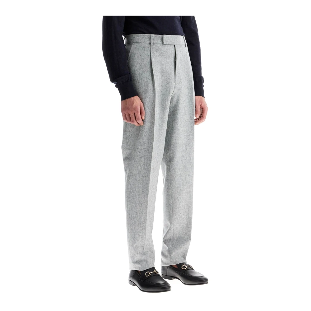 Ermenegildo Zegna Melange Wol Formele Broek met Plooien Gray Heren