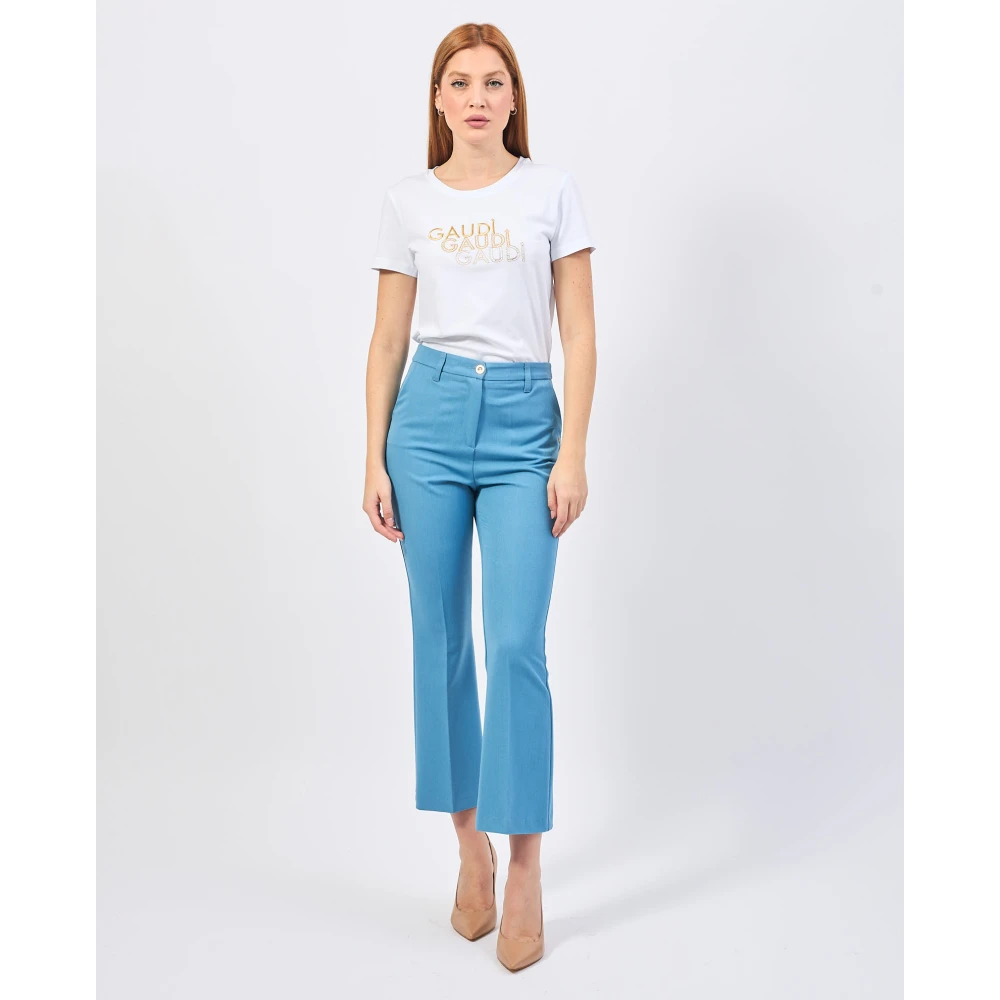 Gaudi Blauwe elastische broek met zakken Blue Dames