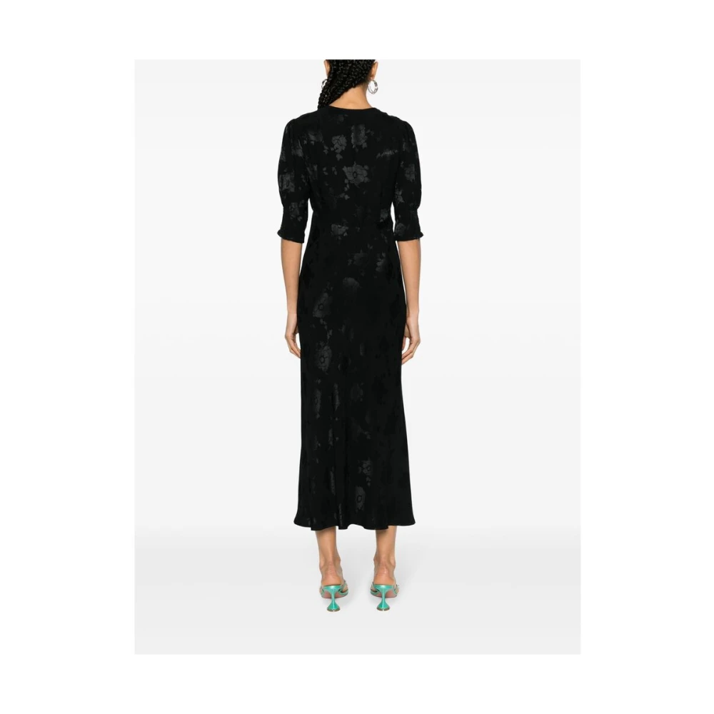 Rixo Zwarte klaprozenprint V-hals jurk Black Dames