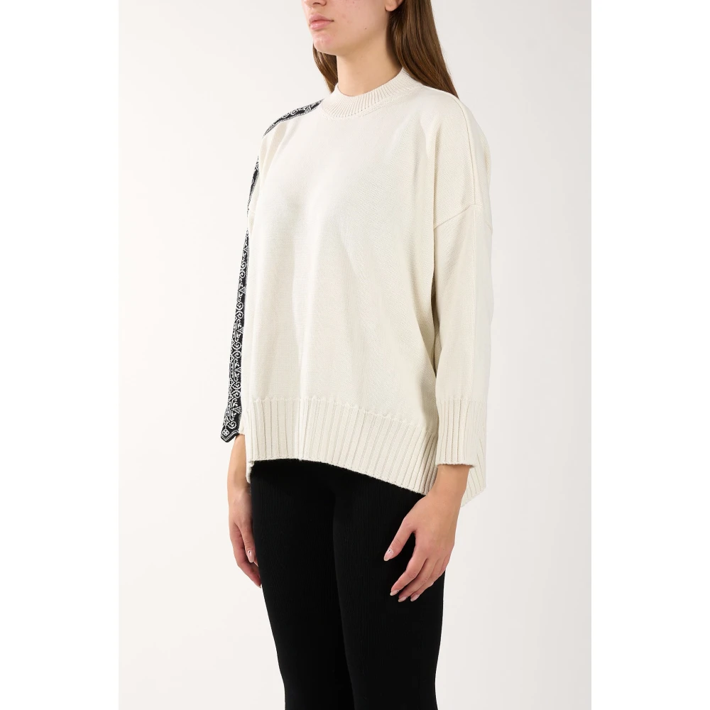 Akep Merino Wol Ribgebreide Trui White Dames