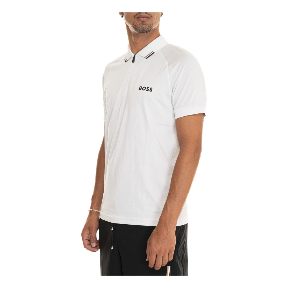 Boss Short Sleeve Polo Shirt met Halve Rits White Heren