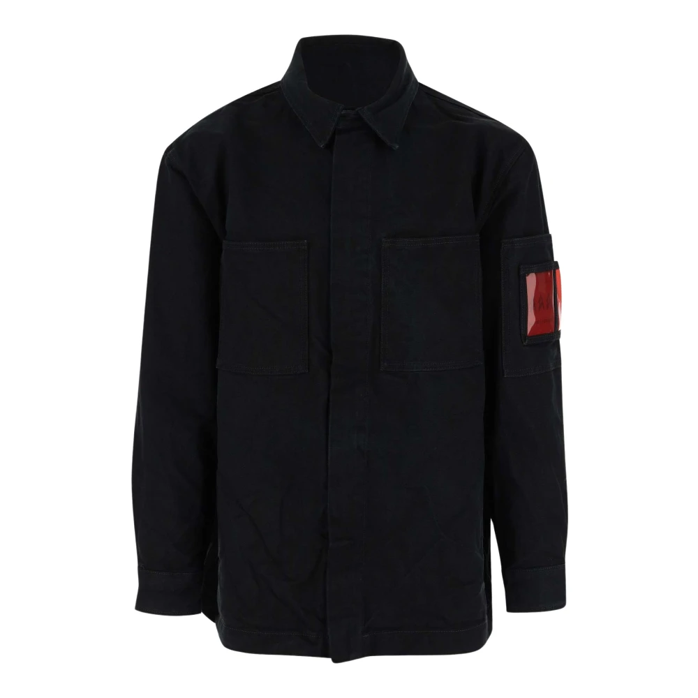 44 Label Group Zwarte katoenen denim shirt met logo detail Black Heren