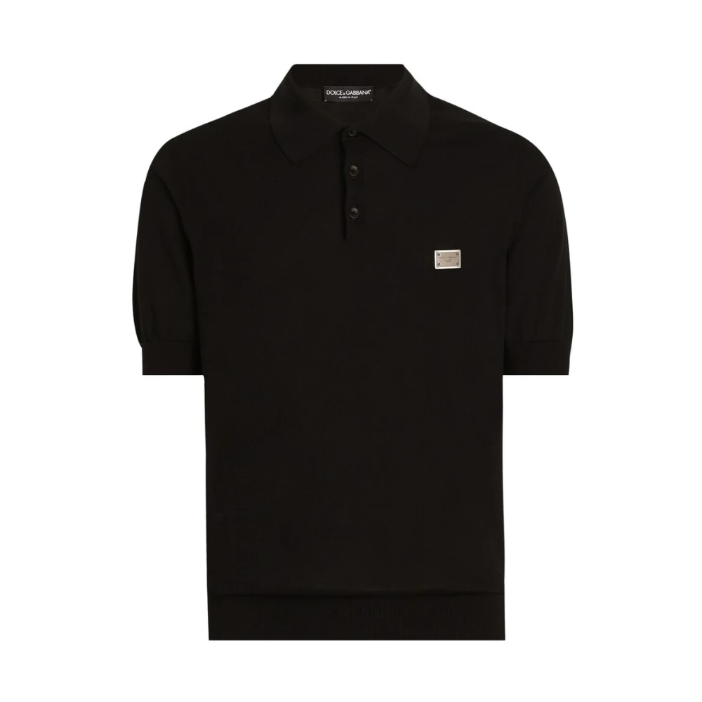 Dolce & Gabbana Zwarte Trui met Knoopsluiting Korte Mouwen Black Heren