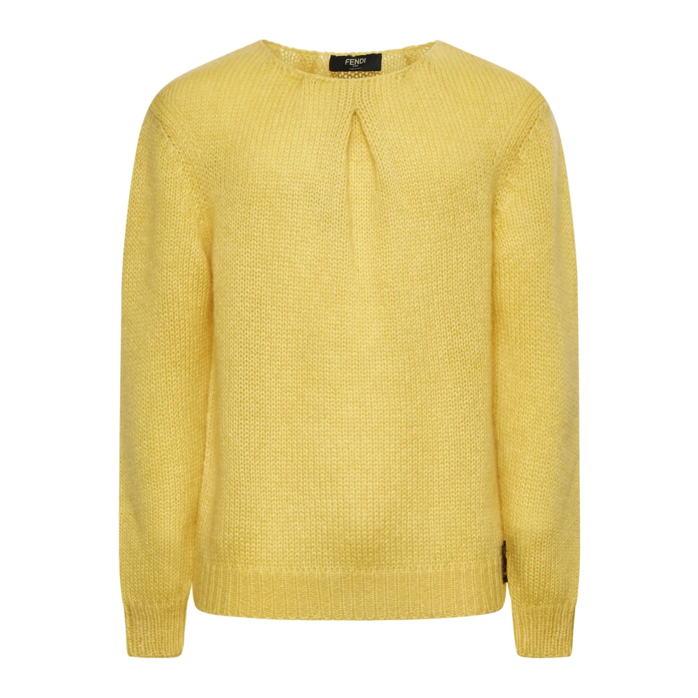 Fendi Gele Mohair Blend Trui met Plooien Yellow Heren