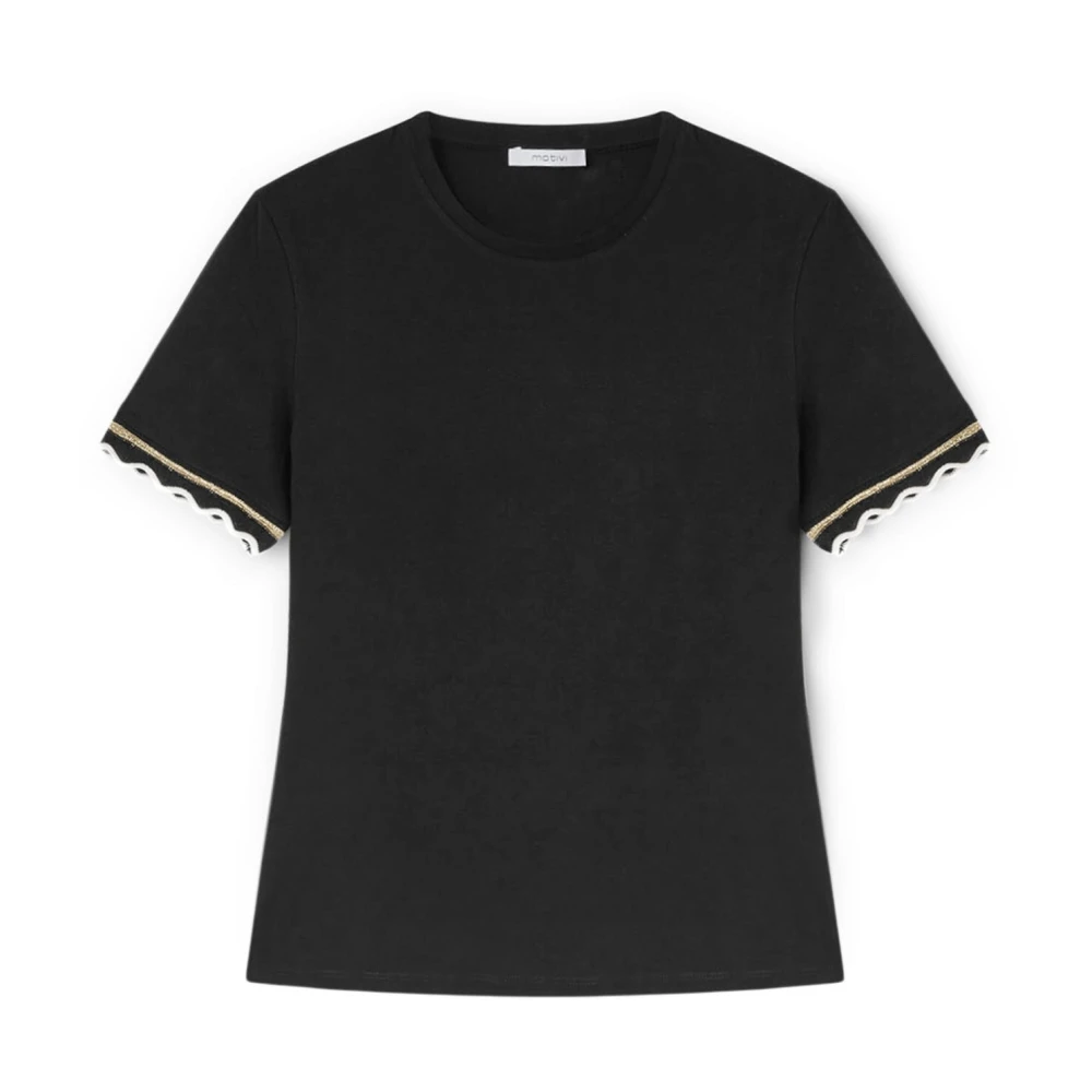 Motivi Lamé Gebreide Boord T-Shirt Black Dames