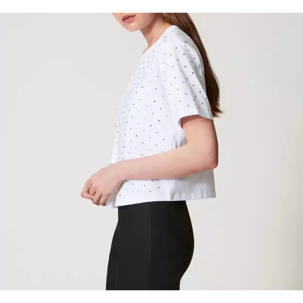Twinset Boxy T-shirt met Strass Versiering White Dames