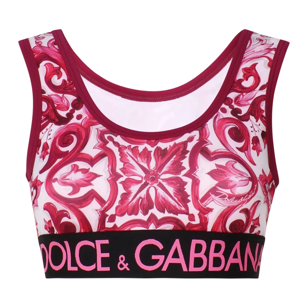 Dolce & Gabbana Majolica Print Mouwloze Top Wit Pink Dames