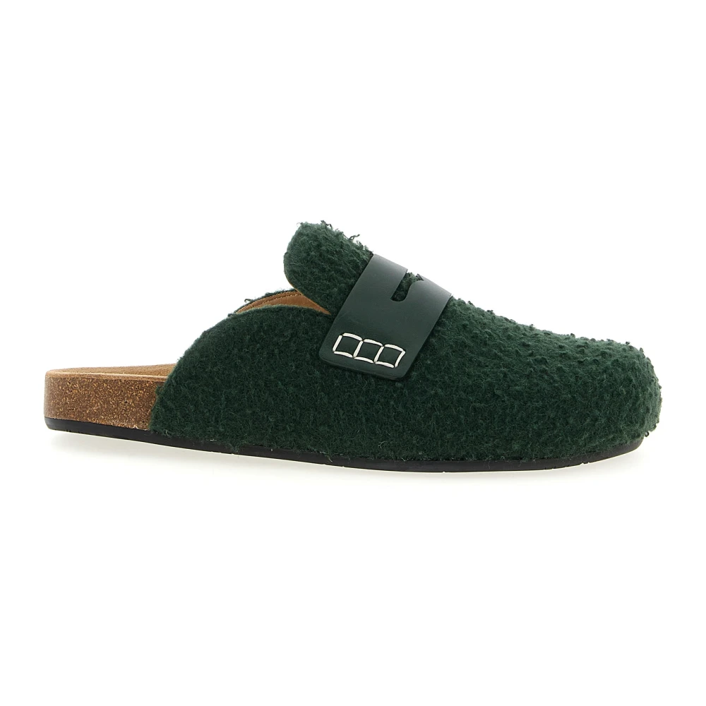 Jw Anderson Women's Green Felt Loafer Mules