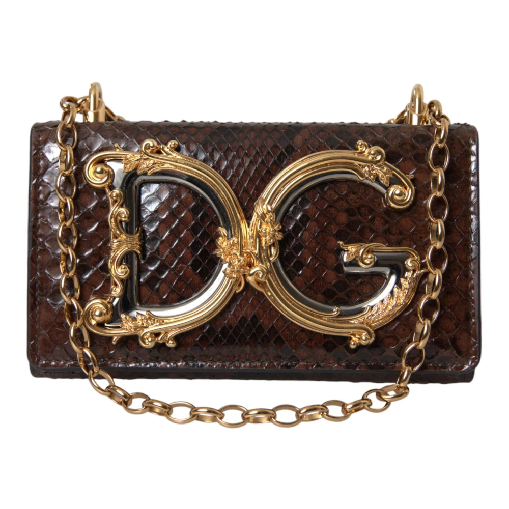 Dolce & Gabbana Unisex Brown Python Leather Crossbody Phone Bag