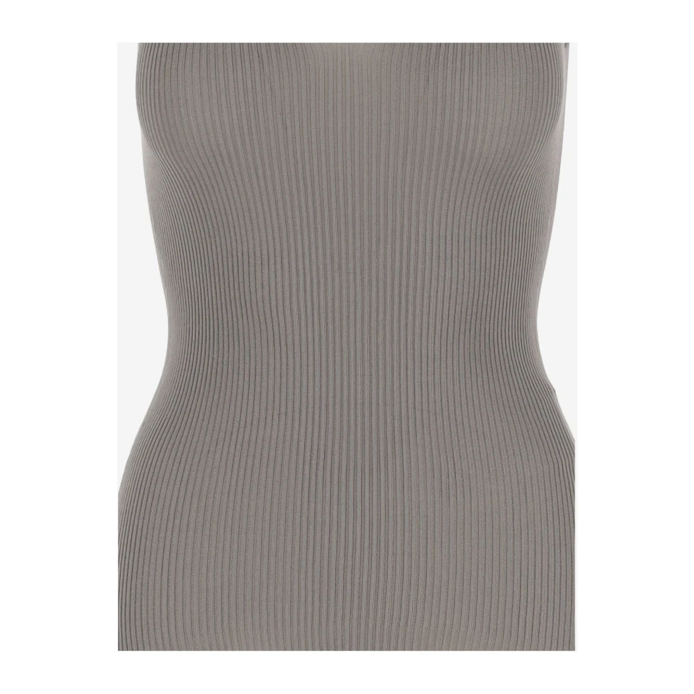 Sa Su Phi Geribbelde V-hals tanktop beige Dames