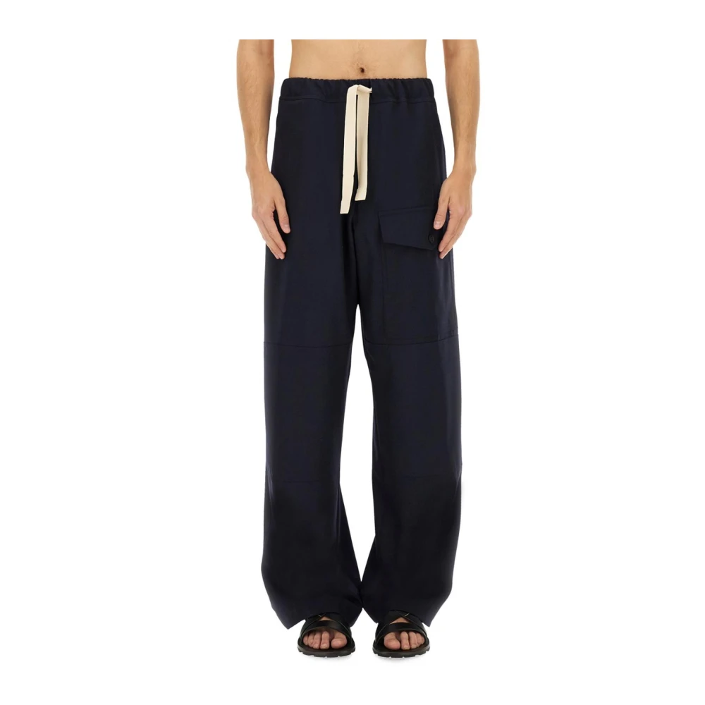 Dries Van Noten Blue Wide Leg Cargo Trousers - Male - Wide Trousers - L - Trousers