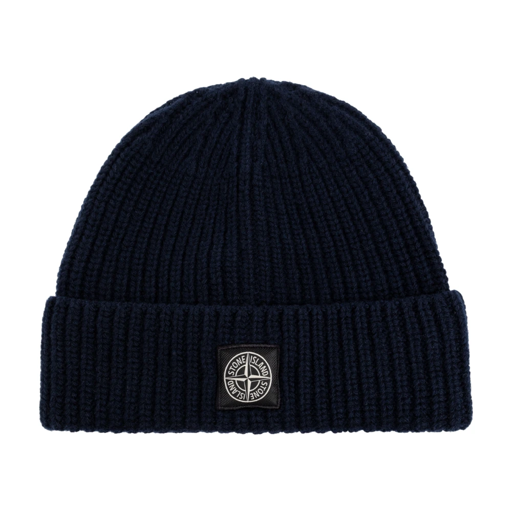 Stone Island , Accessories, Male, Blue, One Size, Wool Beanie With Logo Patch