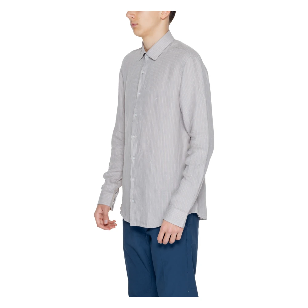 Calvin Klein Linnen Overhemd Lange Mouwen Lente Zomer Collectie Beige Heren