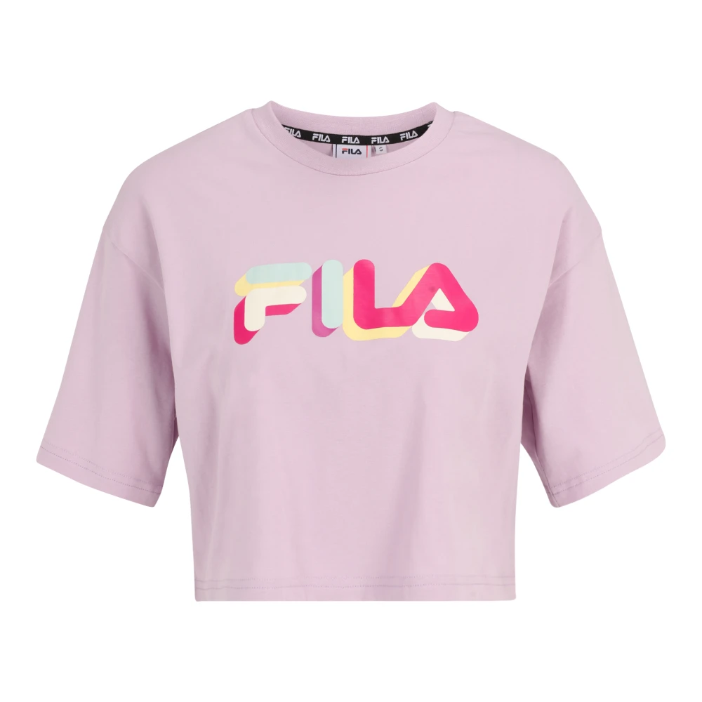 Fila Roze Logo Cropped Graphic Tee Purple Dames