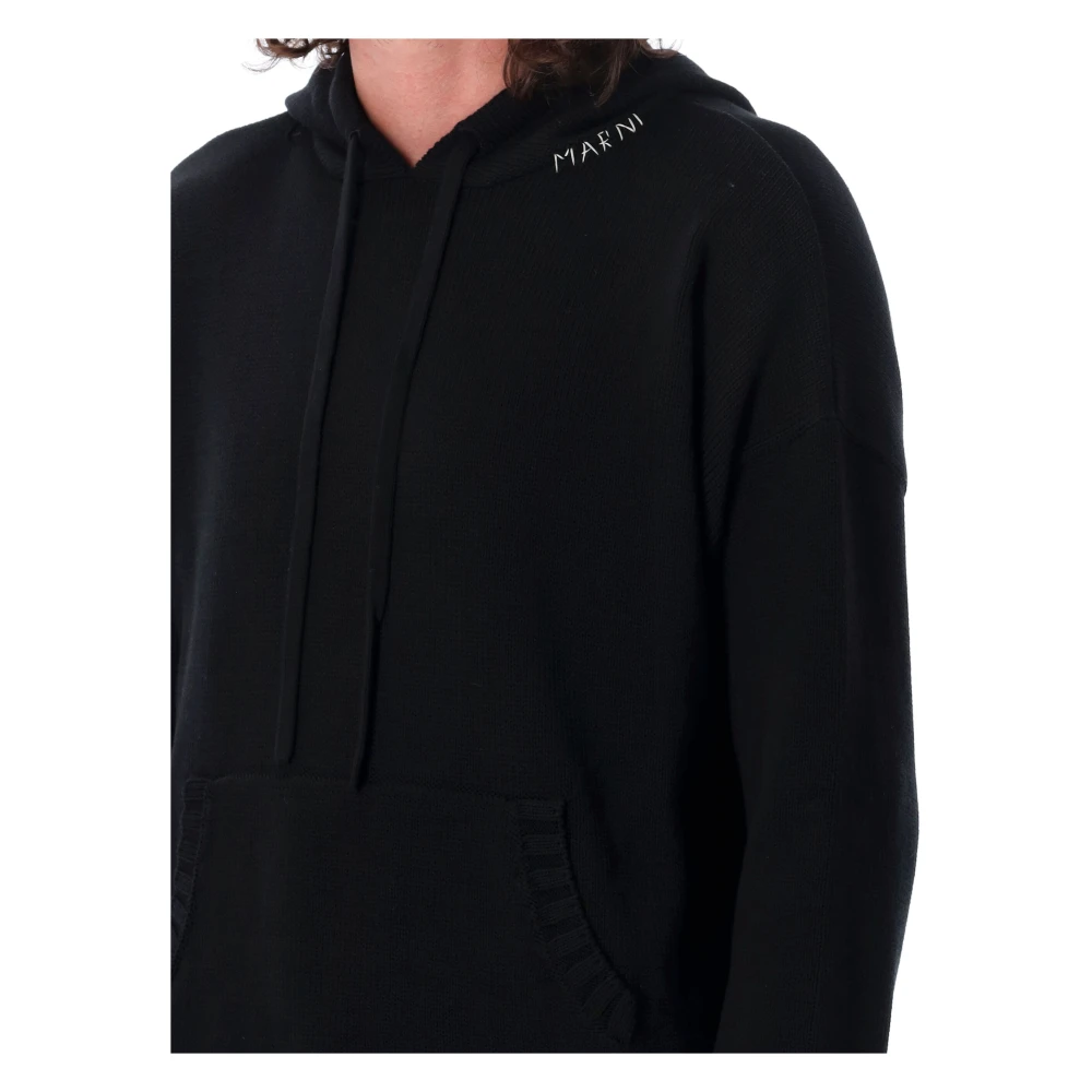 Marni Zwarte Hooded Gebroken Gebreide Trui Aw24 Black Heren