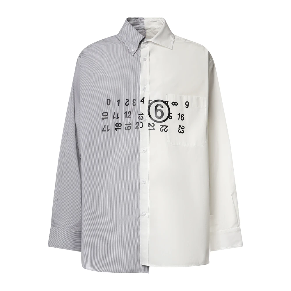 Mm6 Maison Margiela Uomo Off White/Grigio Camicia In Popeline Di Cotone Con Logo - Immagine 3