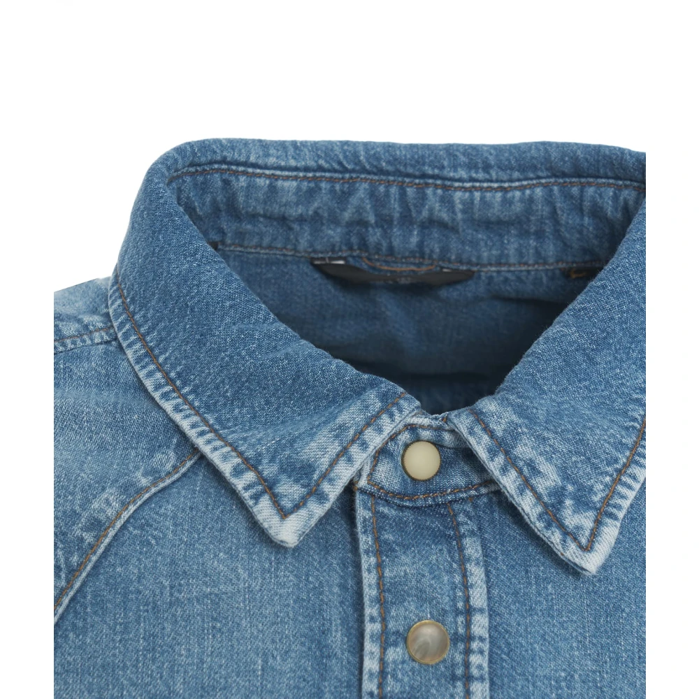 7 For All Mankind Blauwe Denim Western Shirt Blue Heren