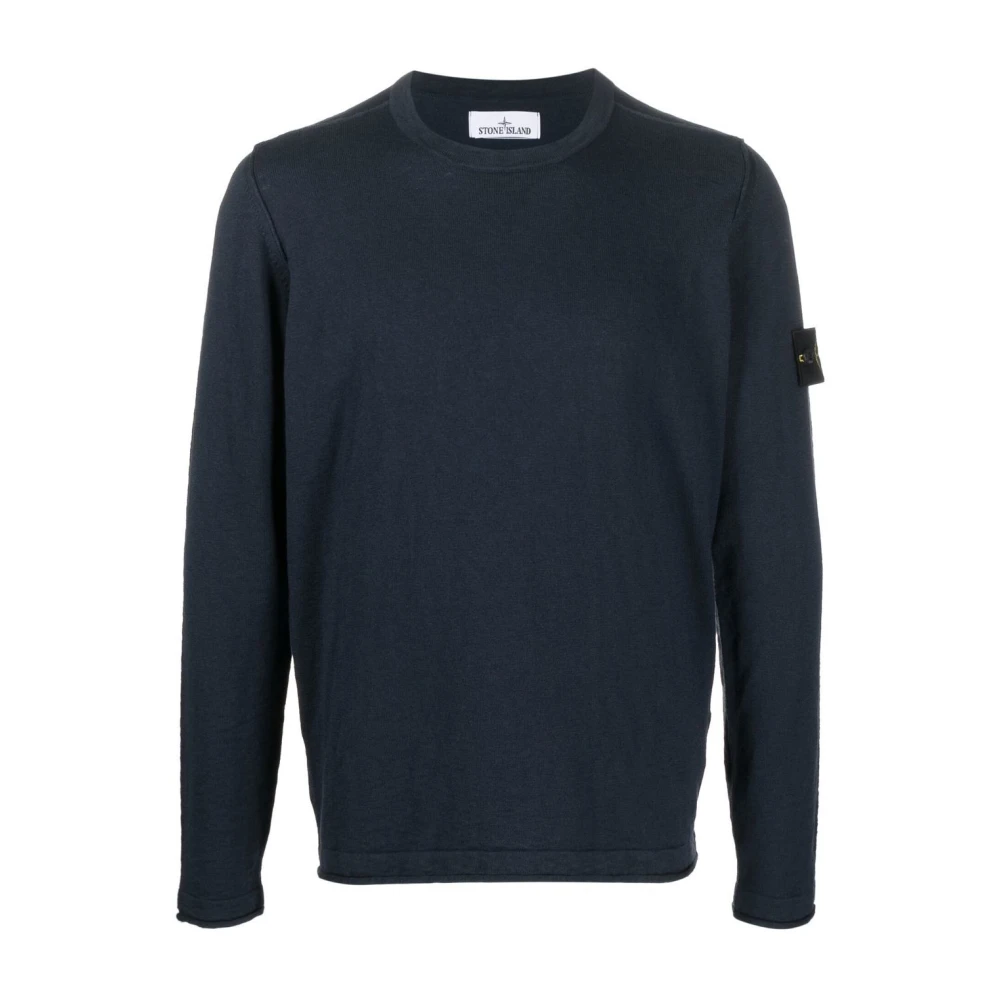 Stone Island Blue Round-Neck Knitwear, Male, 2XL, Crewneck Jumper