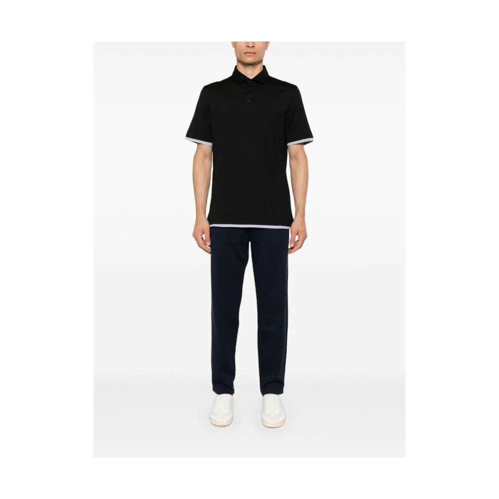 BRUNELLO CUCINELLI Zwarte Katoenen Polokraag Trui Black Heren