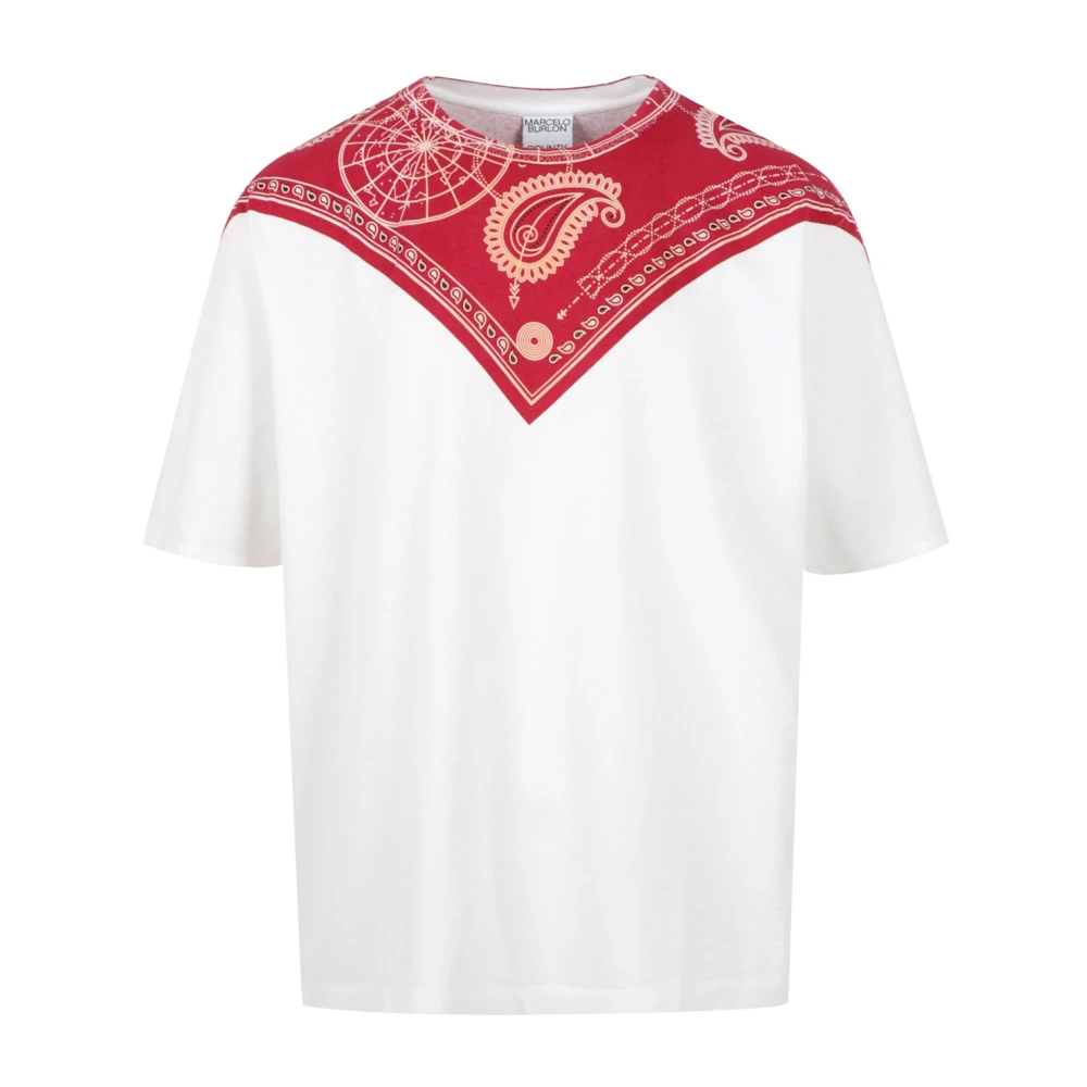Marcelo Burlon White T-Shirts, Male, Xs, Paisley Print Cotton T-Shirt