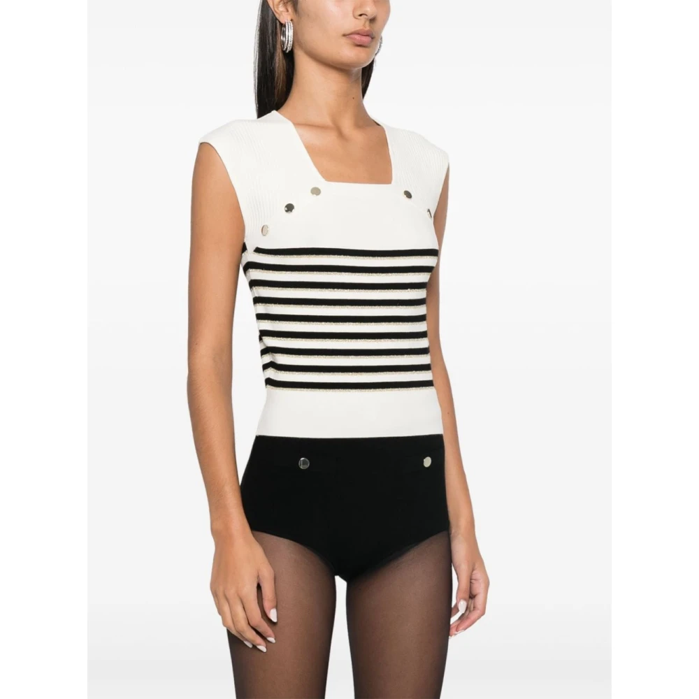 Liu Jo Gestreepte Gebreide Trui met Lurex Details White Dames