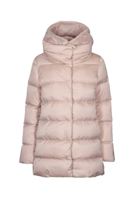 Quiltad gåsdunjacka med päls
