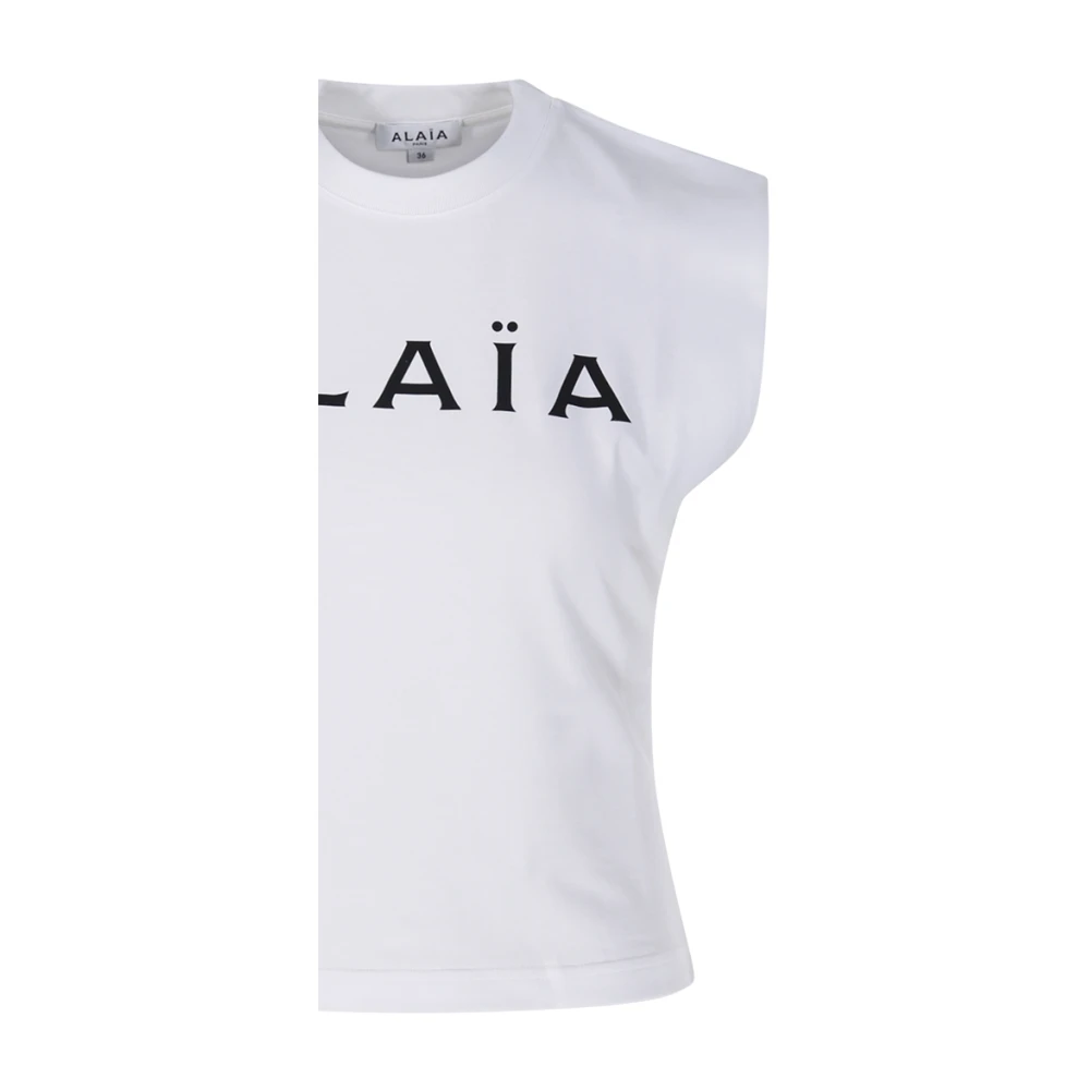 Alaïa Logo T-Shirt in Zwart en Wit White Dames