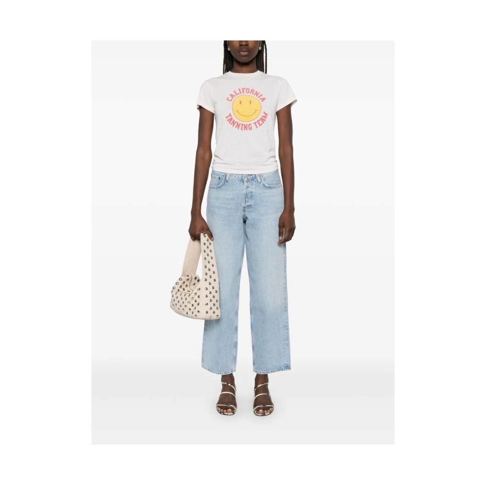 Re Done Smiley Face Print Crew Neck T-shirt White Dames