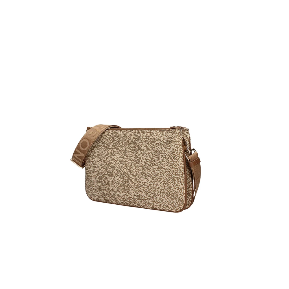 Borbonese Nylon Schoudertas met Leren Details Beige Dames