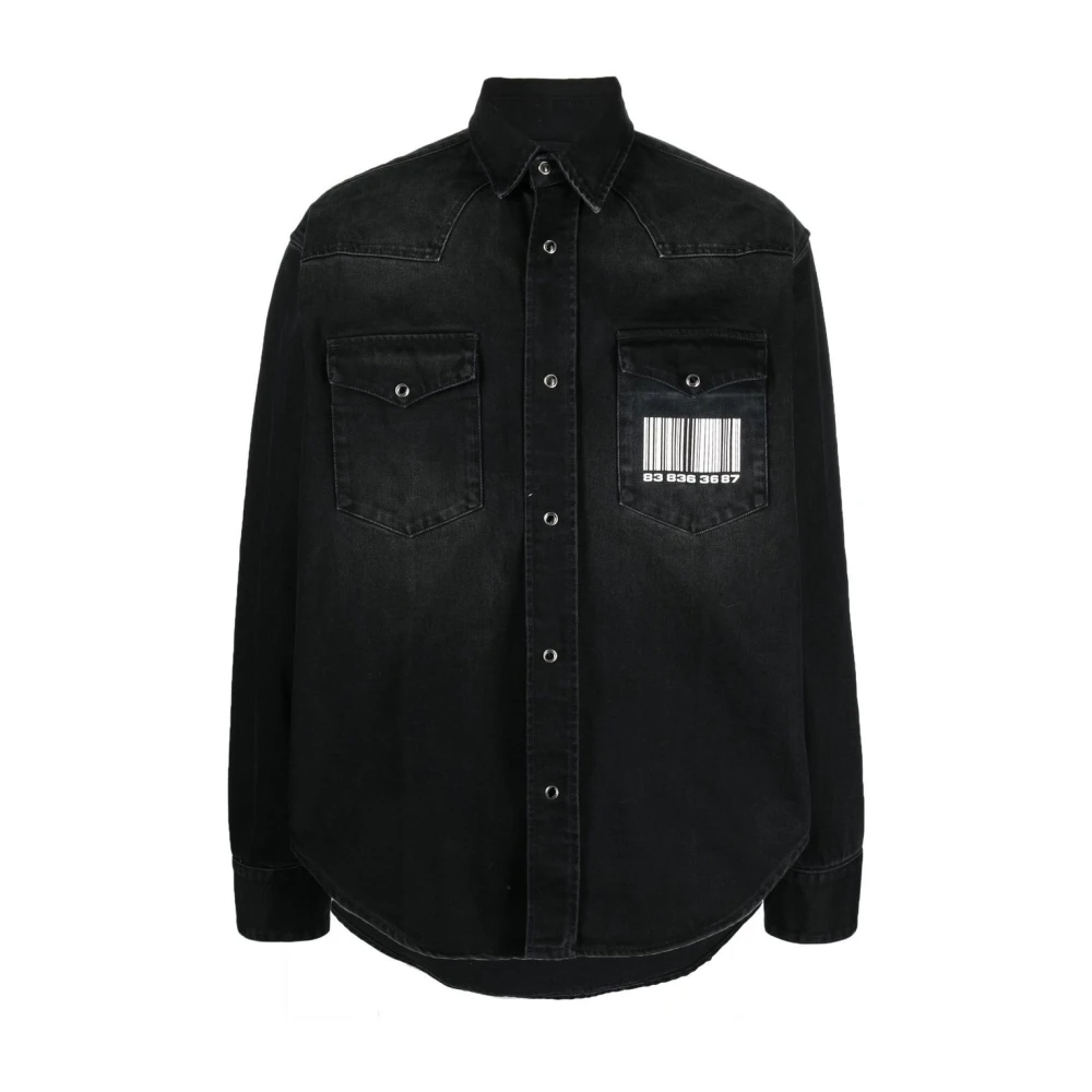 Vtmnts Zwart Shirt met Barcode-Print Detail Black Heren