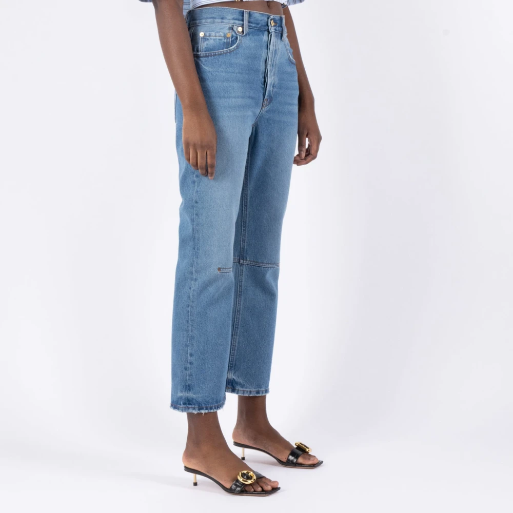 Jacquemus Hoge Taille Cropped Flare Jeans Blue Dames