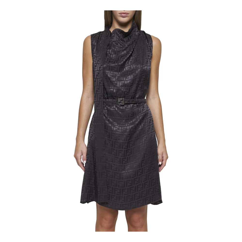 Fendi Aubergine Zijden Gedrapeerde Jurk met Sjaal Purple Dames