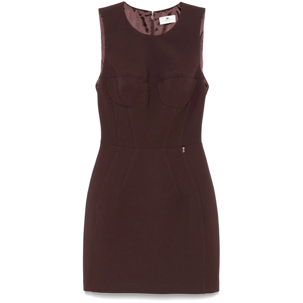Elisabetta Franchi Koffiebruine Mouwloze Ronde Hals Jurk Brown Dames