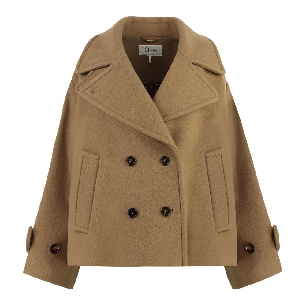 Chloé Wollen Double-Breasted Jas Beige Dames