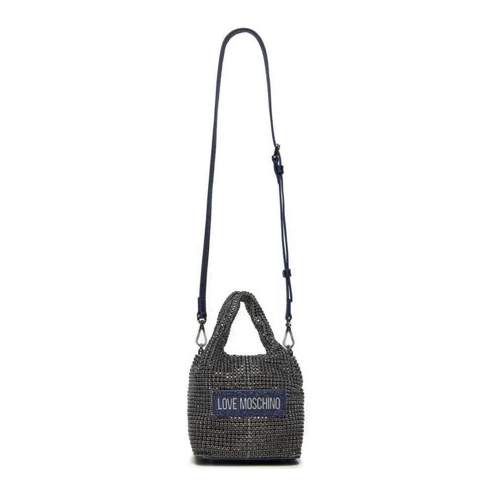 Love Moschino Middernachtblauwe Handtas met Strass Gray Dames