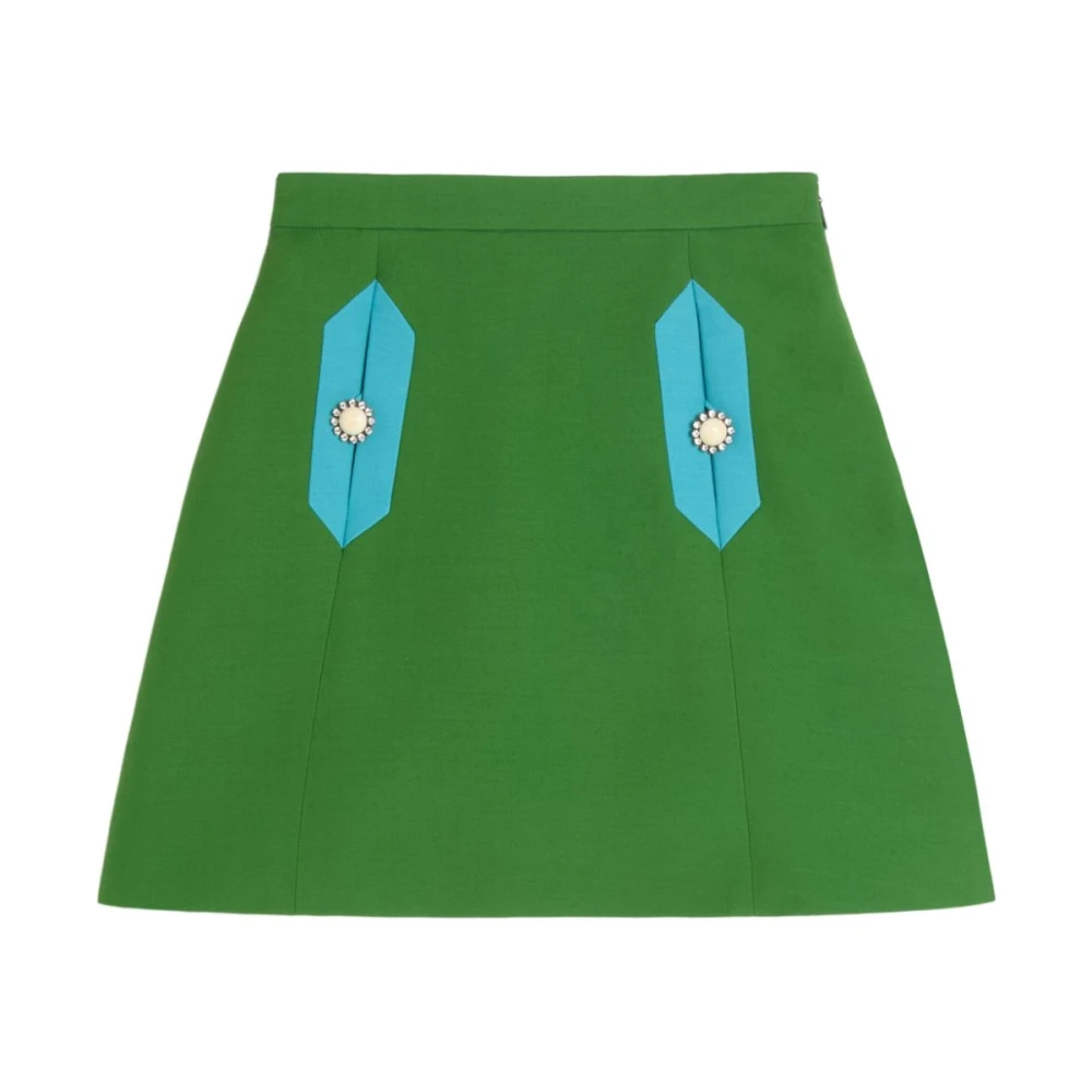 Valentino Garavani Hoge Taille Juweelknoop Mini Rok Green Dames