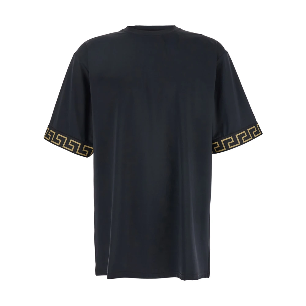 Versace Zwarte Crewneck T-shirt met Greca-patroon Black Heren
