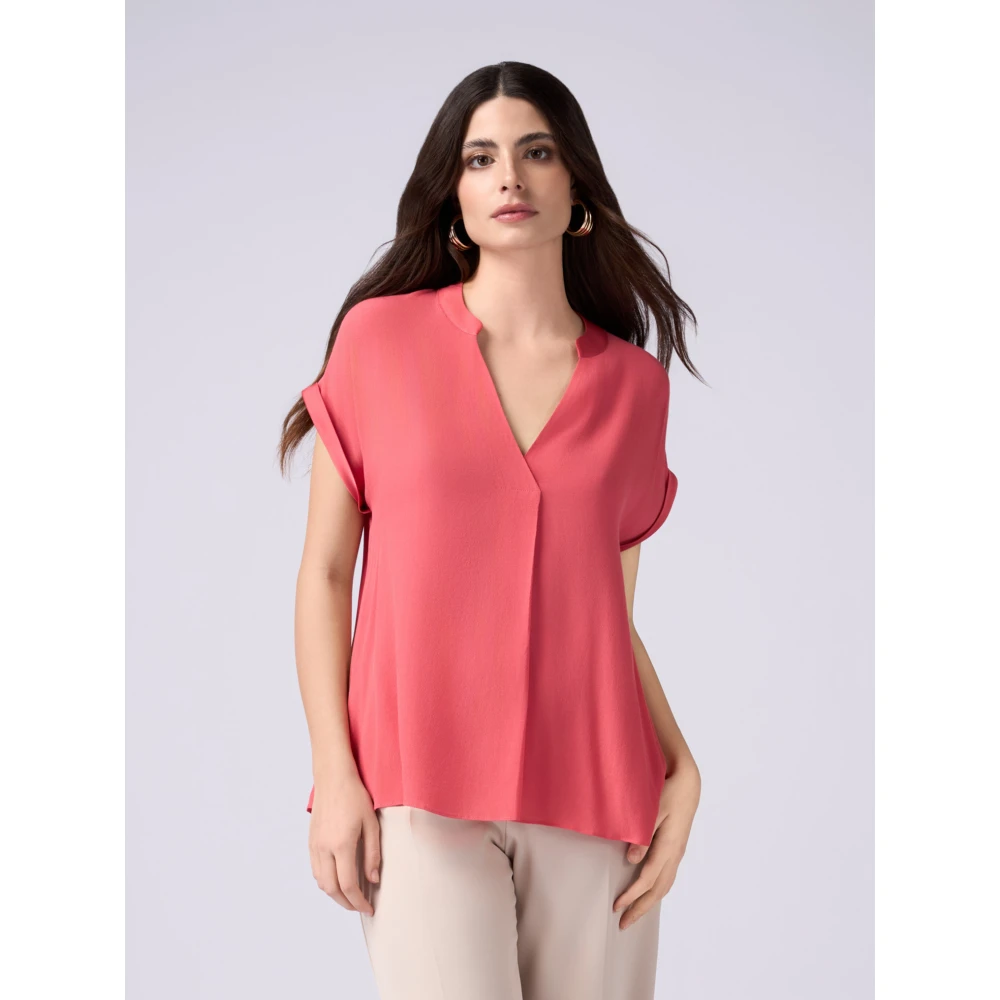 Oltre Viscose blouse met satijnen afwerking Red Dames