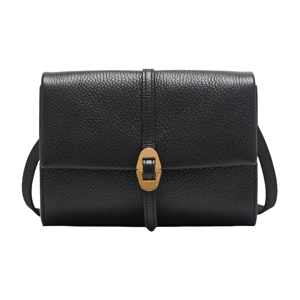 Coccinelle Zwarte Leren Schoudertas Metalen Detail Black Dames