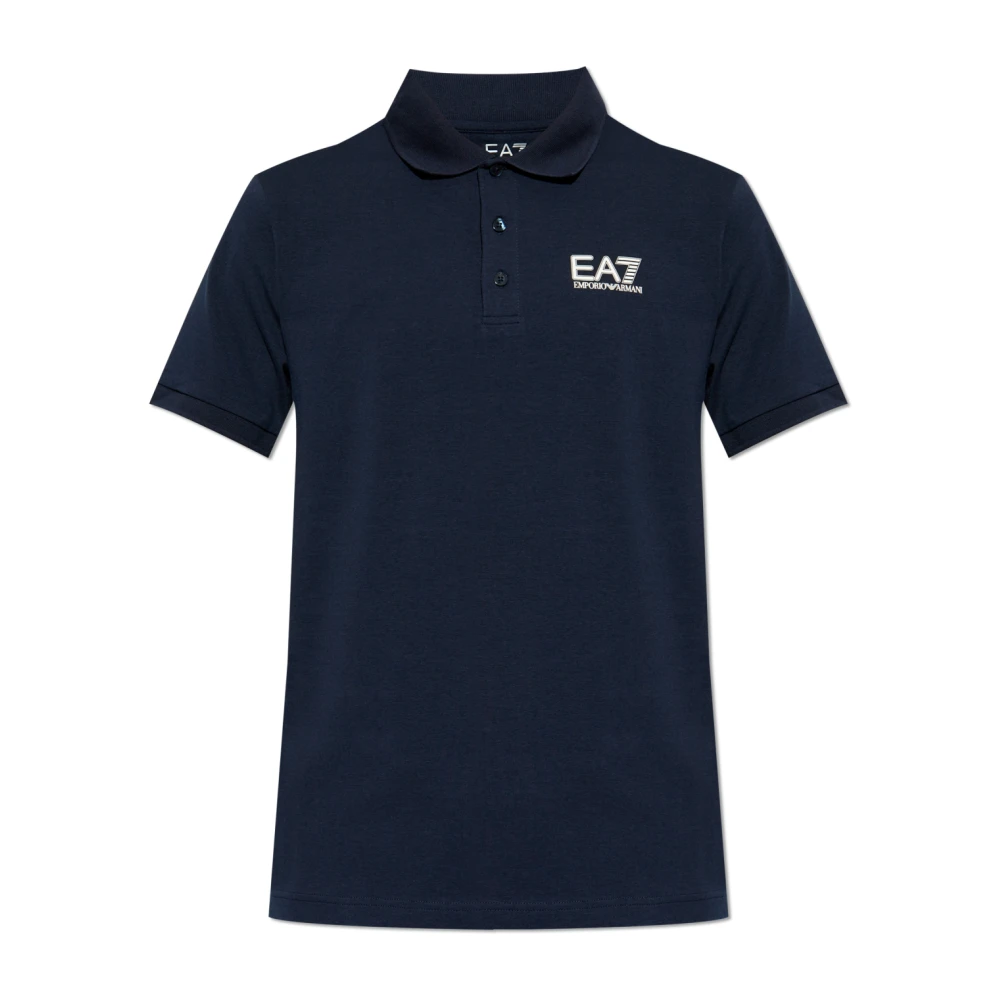 Emporio Armani EA7 Katoenen poloshirt met bedrukt logo Blue Heren