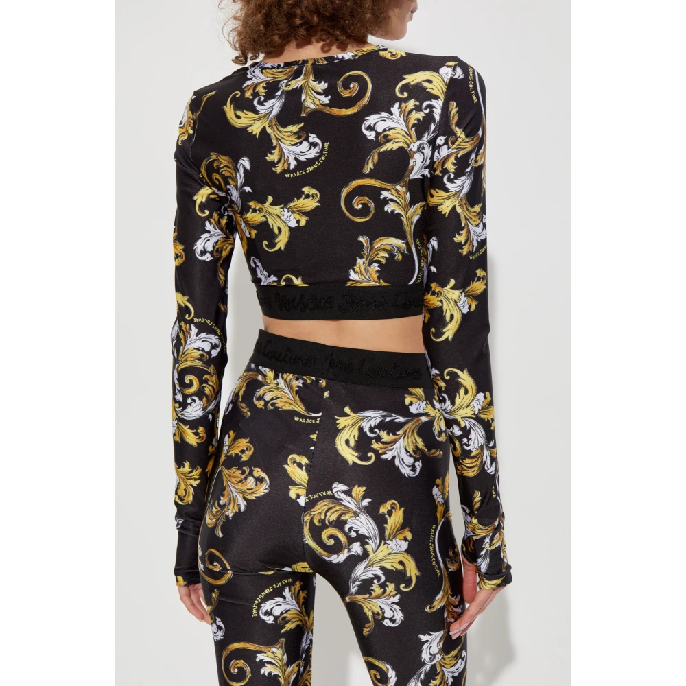 Versace Jeans Couture Korte top met Outline Barocco print Black Dames
