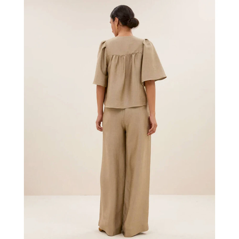 By-Bar Glanzende Blouse Korte Mouw Yellow Dames