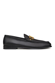 Czarne Skórzane Loafersy z Logo V