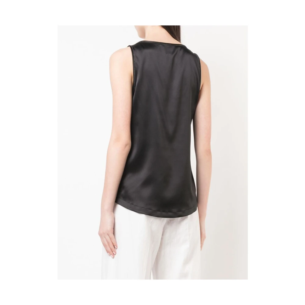 BRUNELLO CUCINELLI Zwart Zijden Scoop Neck Vest Black Dames