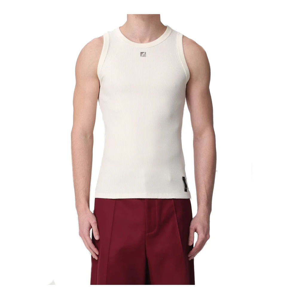 Fendi Geribbeld T-shirt Beige Elegant Ontwerp Beige Heren