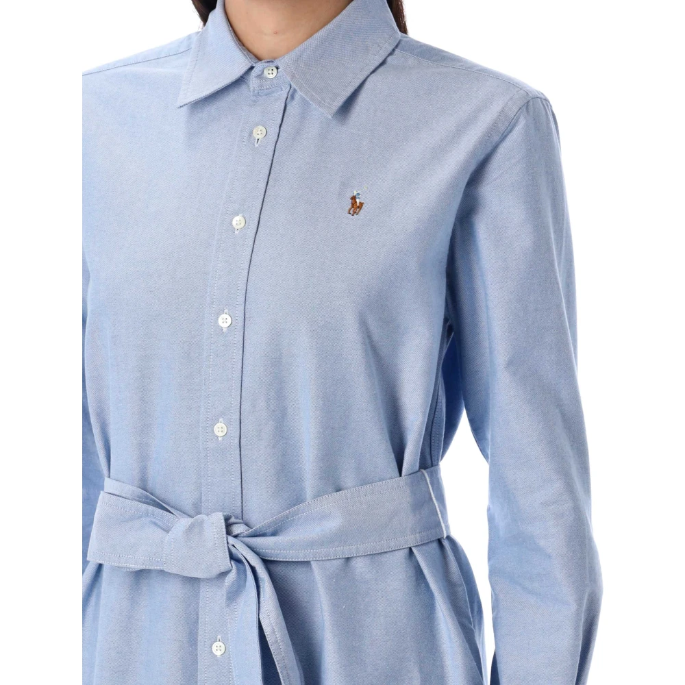 Polo Ralph Lauren Katoenen Oxford Overhemdjurk met Riem Blue Dames