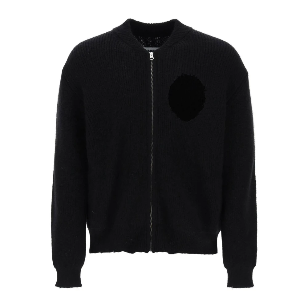 Mm6 Maison Margiela Herr Svart Stickade Tröjor S, Bomull, Destroyed Cardigan Med Dragkedja