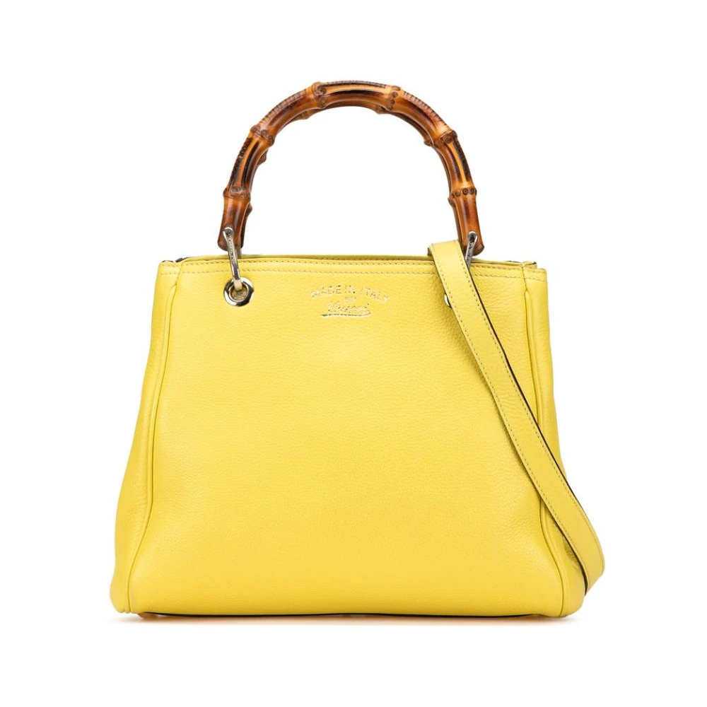 Gucci Vintage Women's Yellow Pre-Owned Small Calfskin Bamboo Shopper Satchel